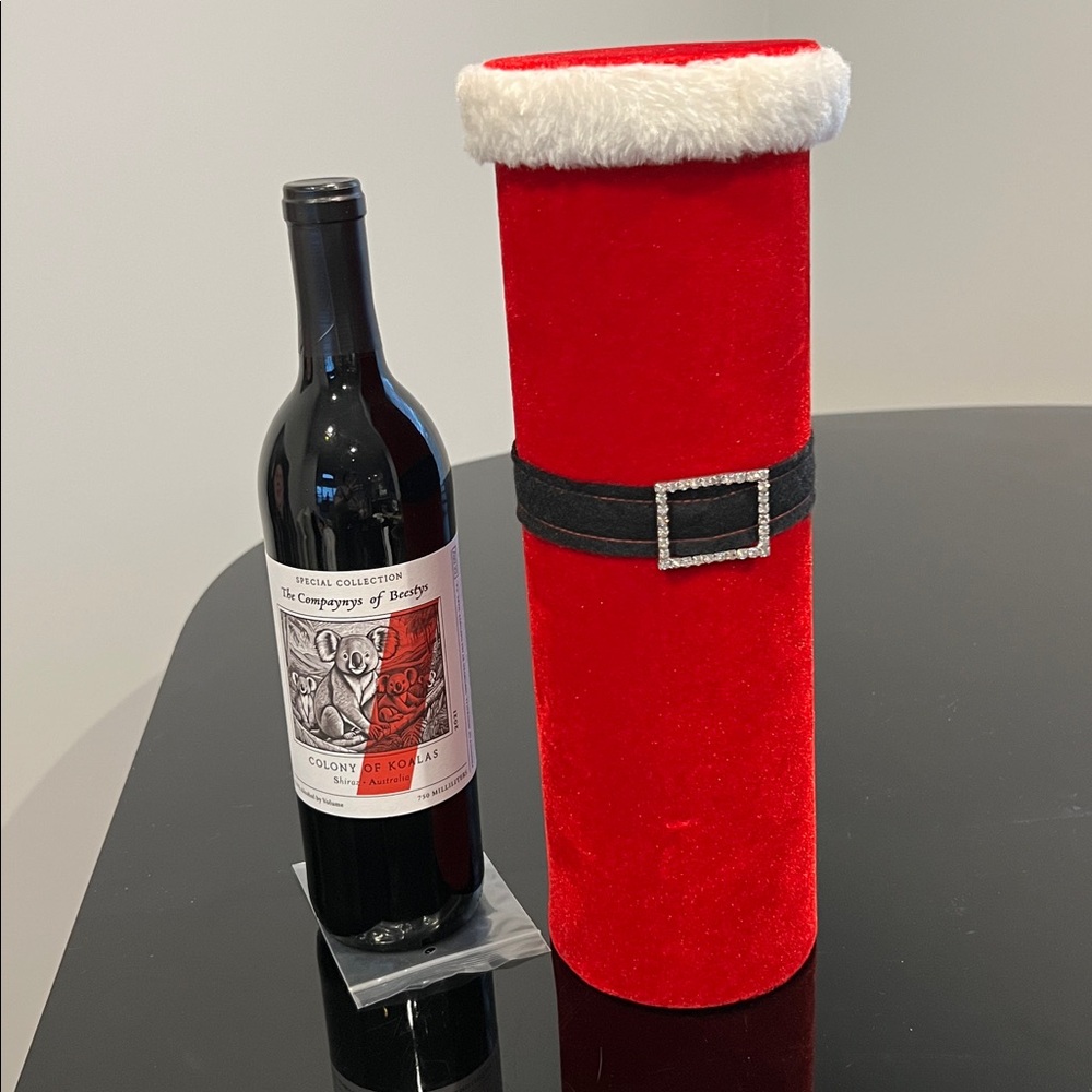 Red Velvet Santa Suit – Wine or Liquor Bottle Cover